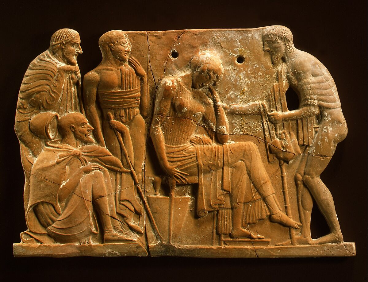 Ancient Greek terracotta plaque showing Odysseus returning to Penelope, Metropolitan Museum of Art Open Access image