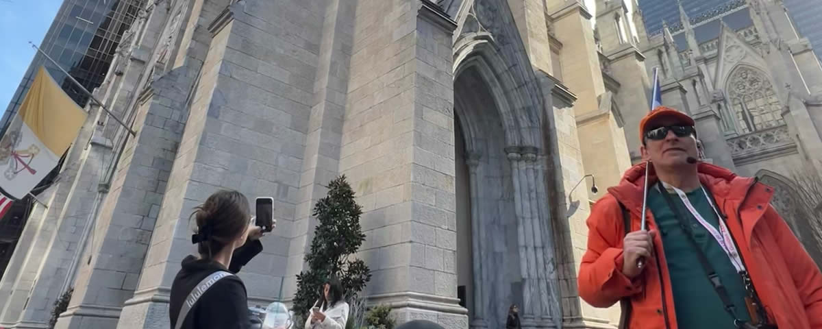 Jared leading tour around St. Patricks Cathedral in NYC